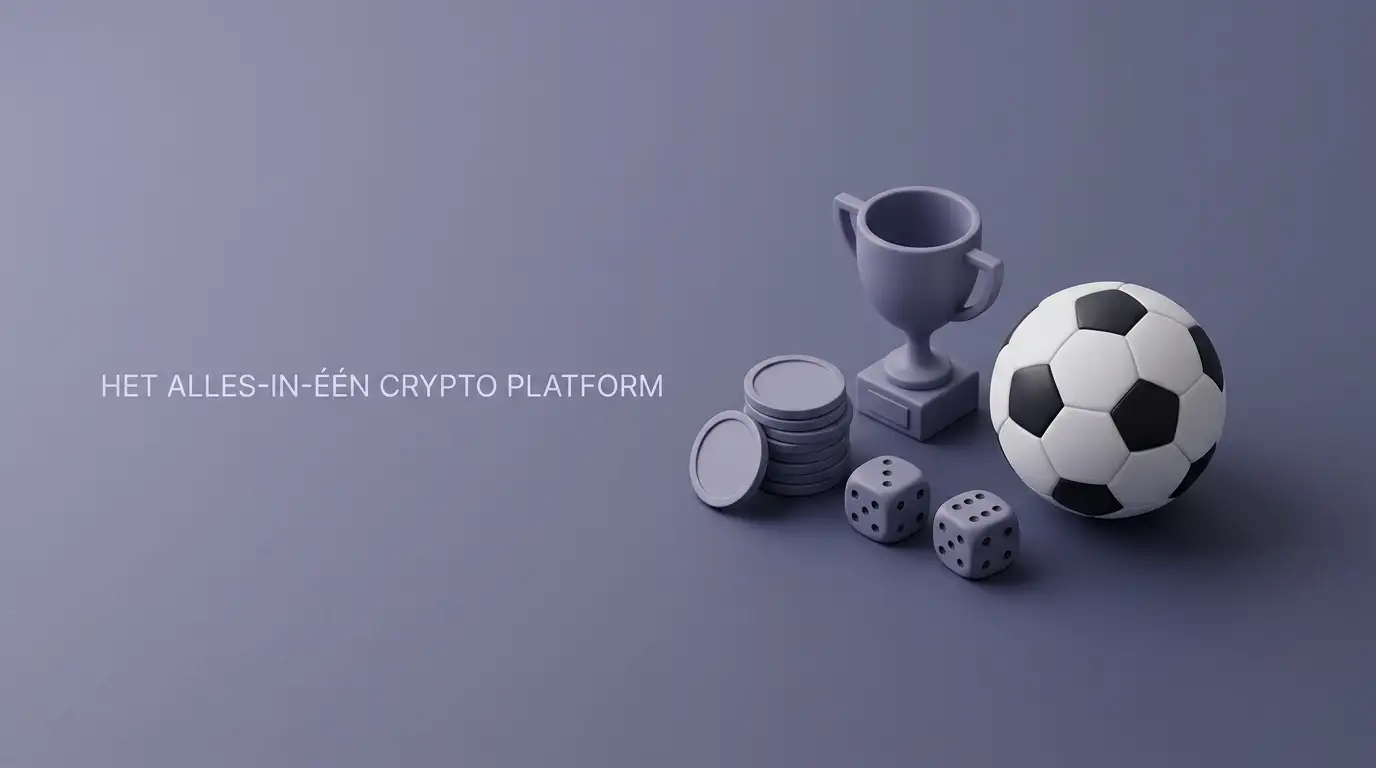 Crypto casino en sportconcept met munten dobbelstenen trofee en voetbal